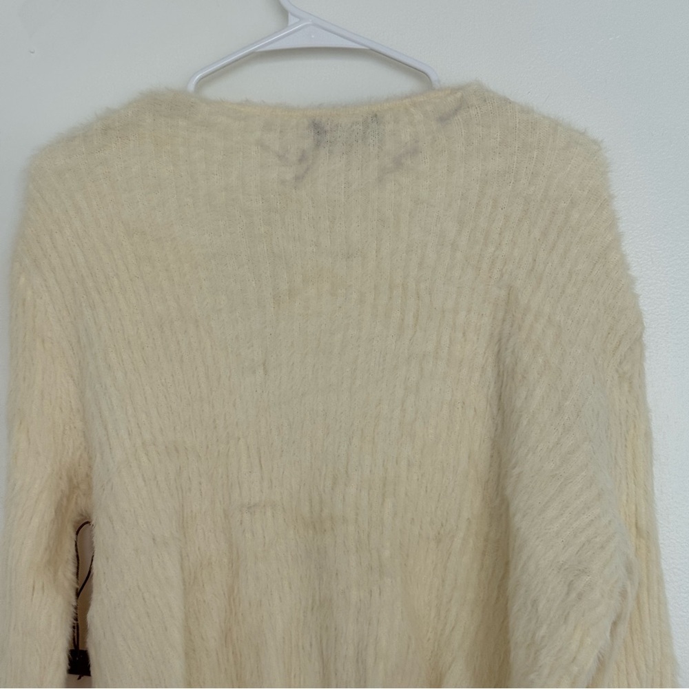 Kerisma Cream Fuzzy Long Sleeve Wrap Sweater Top - Picture 8 of 8